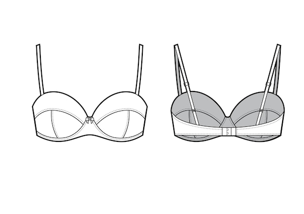 Illustrazione vettoriale di vista anteriore e posteriore del reggiseno intimo femminile