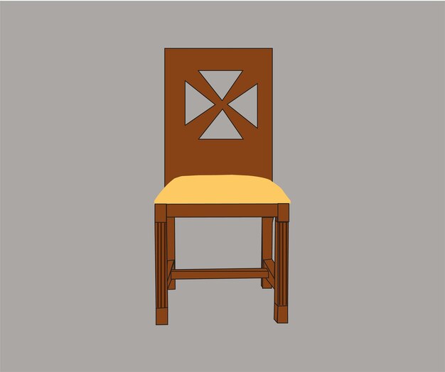 Vector illustration of wooden armless chair with soft seat