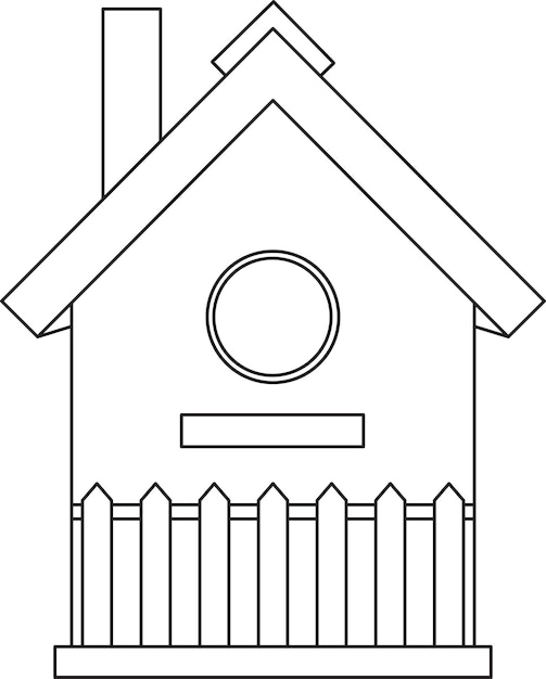 벡터 일러스트 레이 션 나무 birdhouse 울타리 작은 목조 주택 색칠 공부 낙서 및 스케치와 오두막