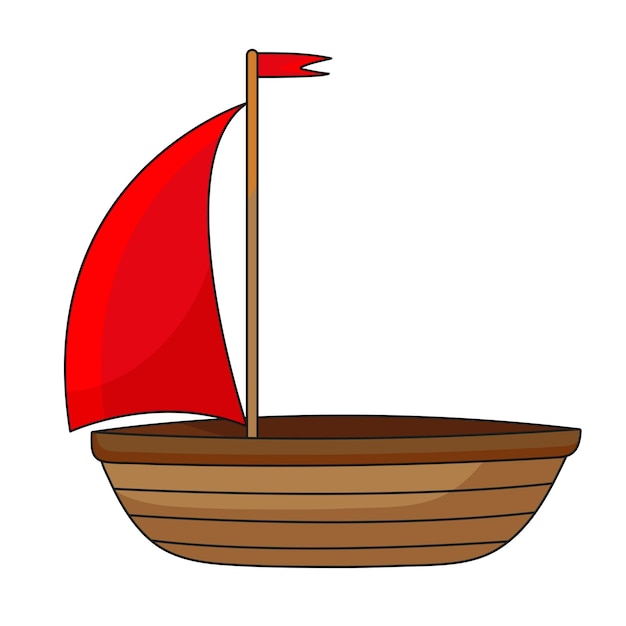 Vector illustration of a wooden boat with a sail scarlet sails hand drawing sketch line