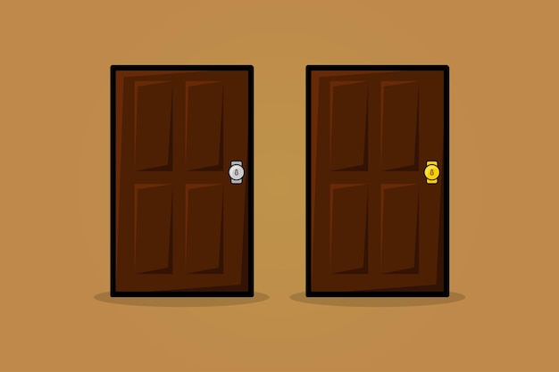 Vector illustration of wooden doors cartoon.