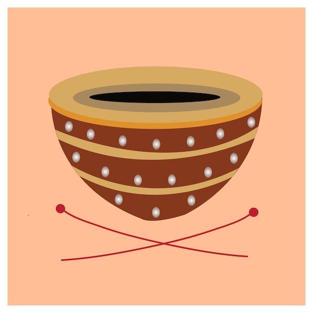 Vector vector illustration of wooden indian drum or nagada for folk music