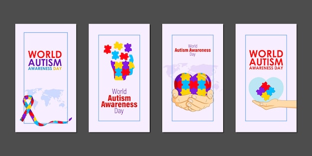 Vector illustration of World Autism Awareness Day social media story feed mockup template