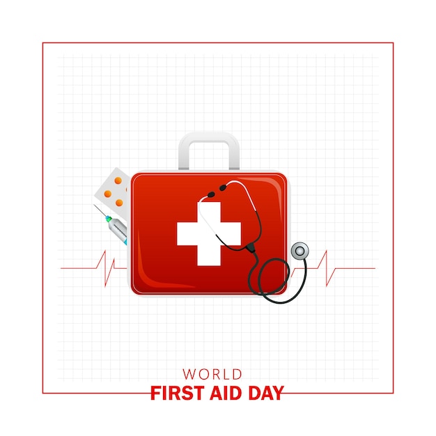 Vector illustration for World First Aid Day with kit