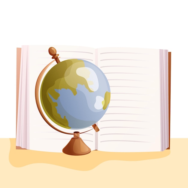 地球儀とオープンテキストブック国際教育コンセプトのベクトルイラスト