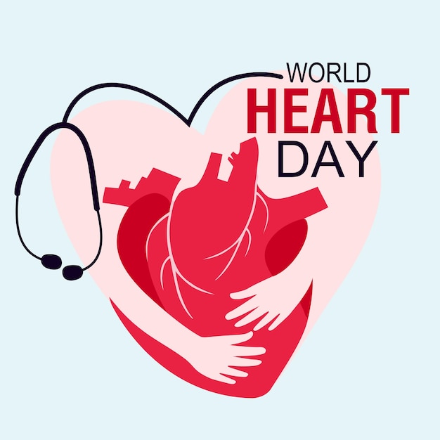 Vector illustration World Heart Day Background. Hand drawing and single line style in heart shape