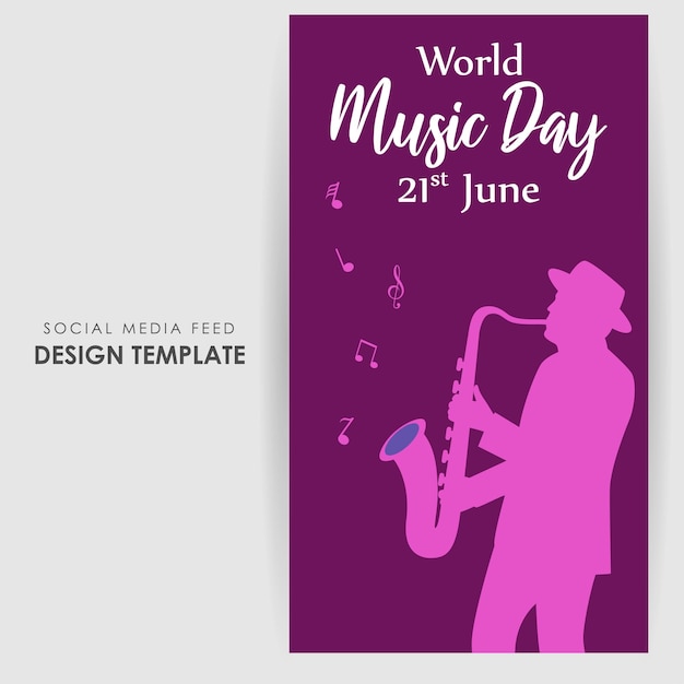 Vector illustration of World Music Day social media feed story mockup template