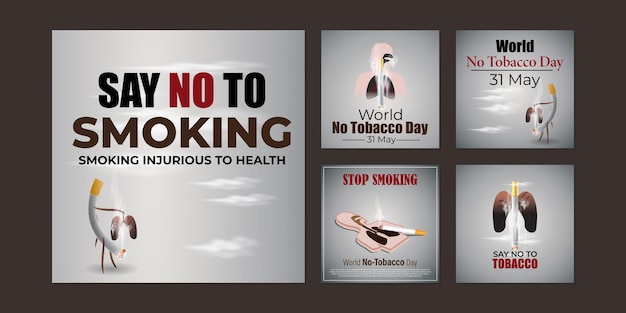 Vector illustration of World No Tobacco Day social media story feed set mockup template