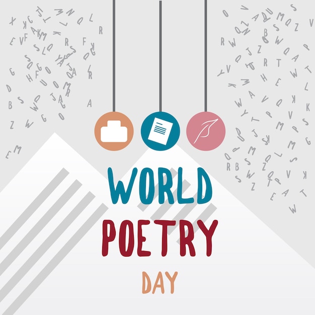 Vector vector illustration of world poetry day with alphabet ornament letter paper and logo