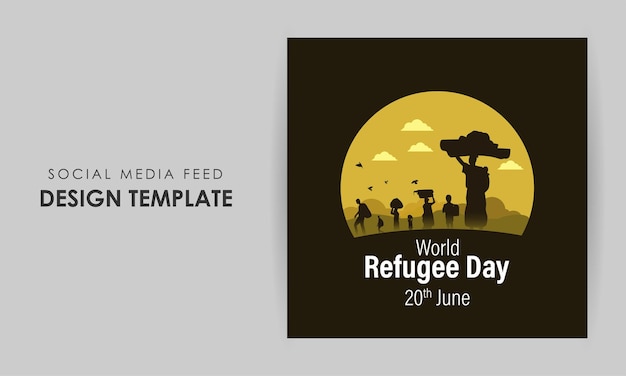 6월 20일 세계 난민의 날의 벡터 그림 소셜 미디어 피드 스토리 목업 템플릿