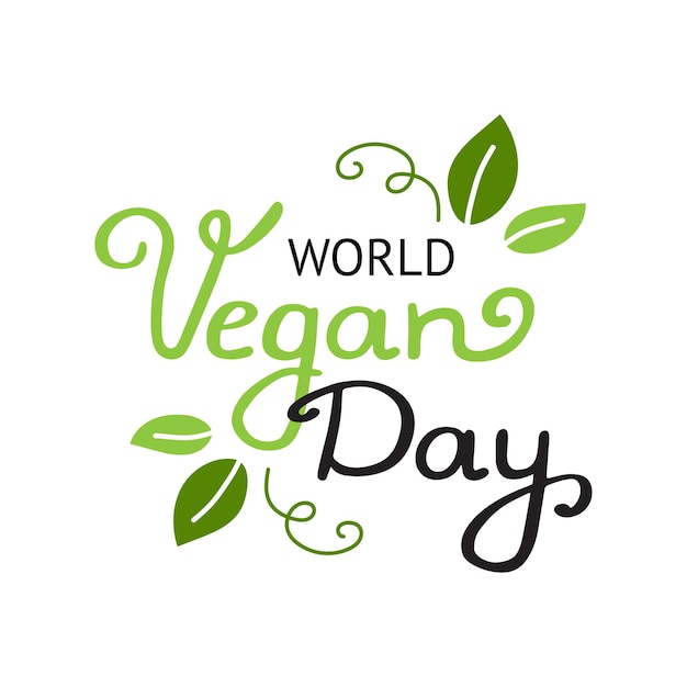 Vector illustration of world vegan day text for cards or stickers