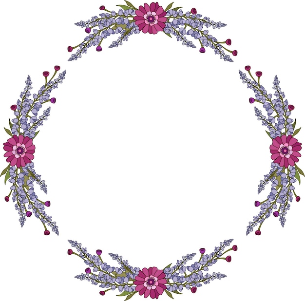 Vector illustration a wreath bouquet a large purple flower and twigs of purple lilac