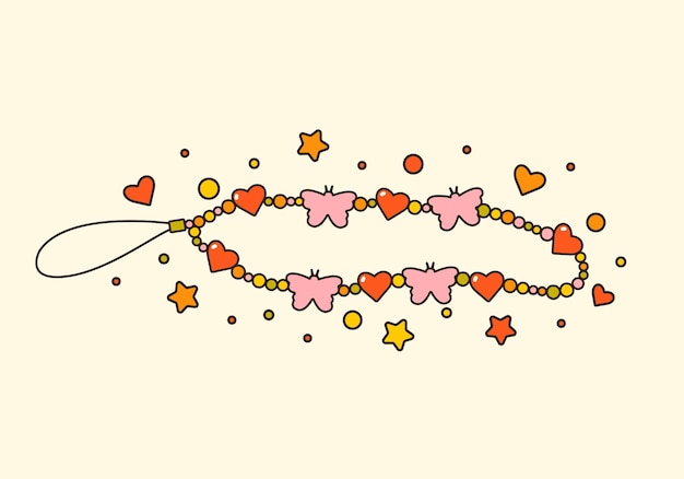 Векторная иллюстрация y2k бисер брелок Мультфильм украшения своими руками Милый красочный кулон
