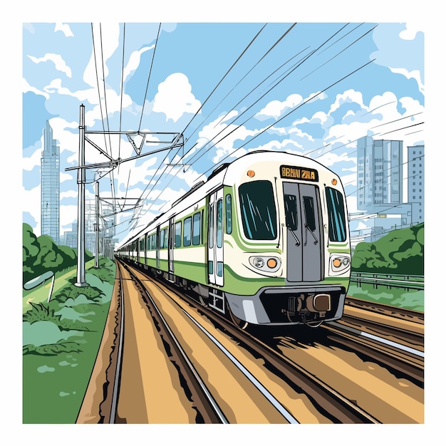 Vector illustration of the yamanote line running on the railroad track