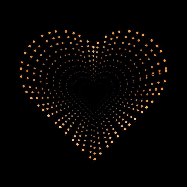 Vector illustration of yellow dotted heart with black hole. Hallow heart logo icon.