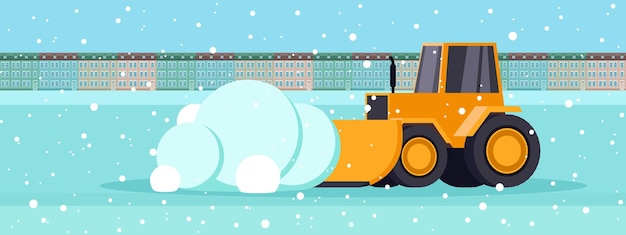 Vector vector illustration of a yellow excavator removing snow