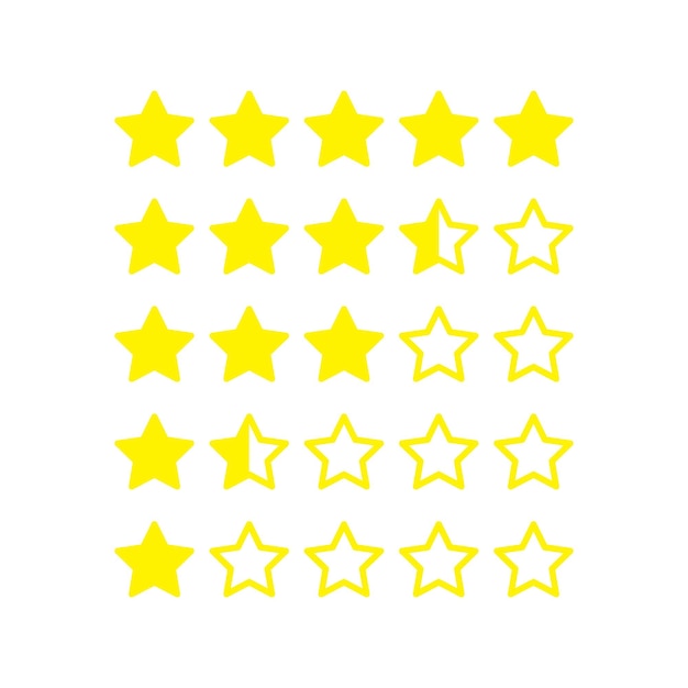 vector illustration of yellow five star rating symbol emplet icon