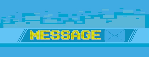 A vector illustration of yellow pixel massage screen on blue background illustration