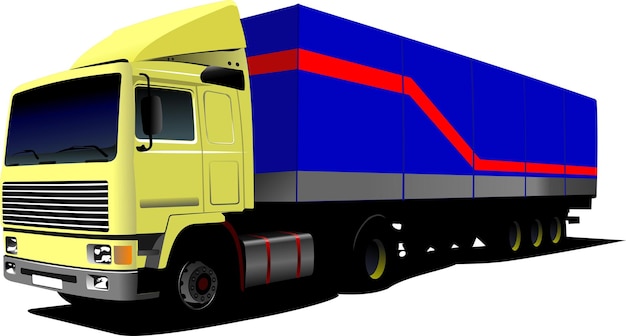 Vector illustration of yellow truck Lorry with cargo container