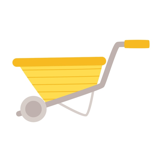 Vector illustration of yellow wheelbarrow isolated on white background