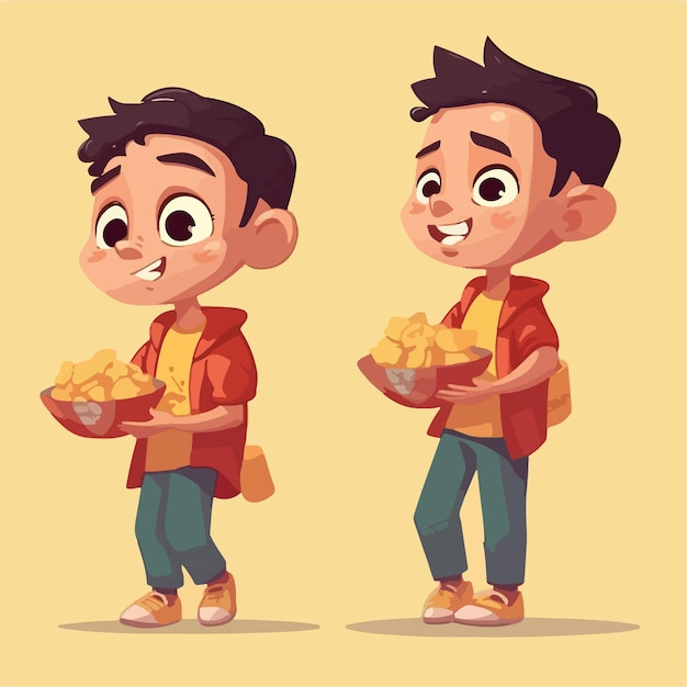 Vector illustration of a young boy with chips cartoon pose