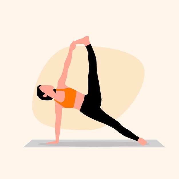 Vector illustration of young girl practicing side plank in vasisthasana asana yoga