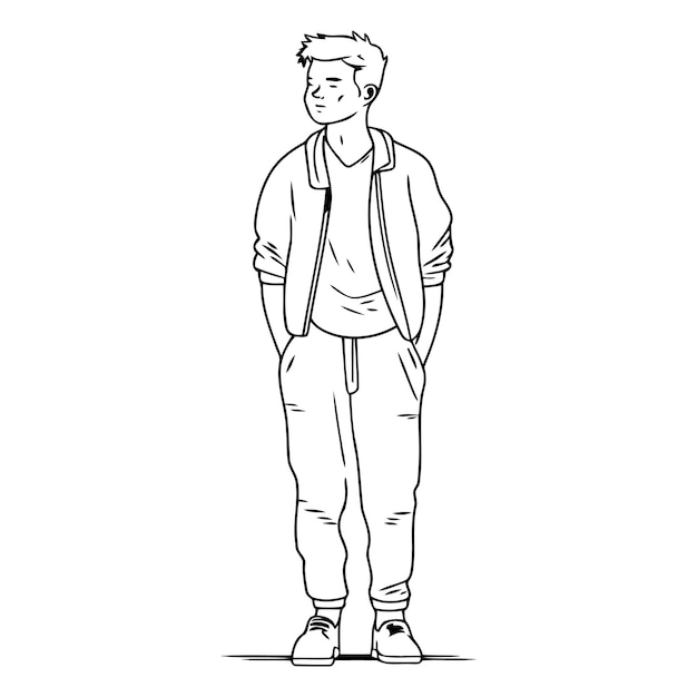 Vector vector illustration of a young man in casual clothes cartoon style