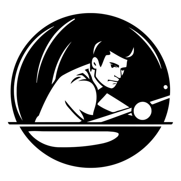 Vector vector illustration of a young man playing billiards in a boat