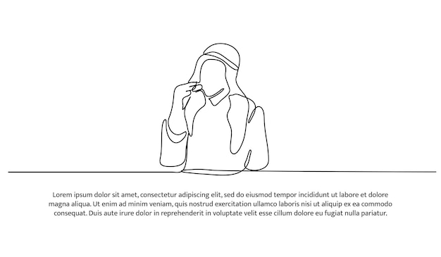 터반을 입은 젊은이가 날짜를 먹는 터 일러스트레이션 현대적인 평평한 연속 라인 스타일