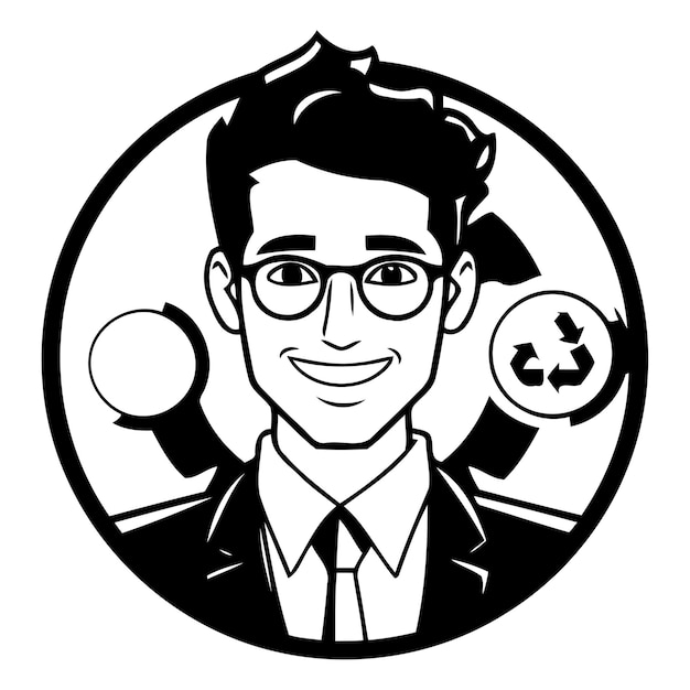 Vector illustration of a young man with glasses and a recycling sign