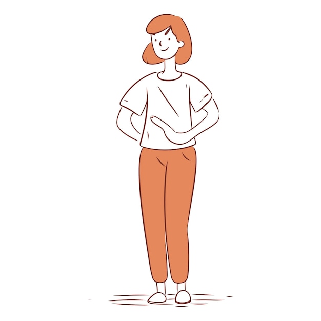 Vector illustration of a young woman in casual clothes standing with her arms crossed