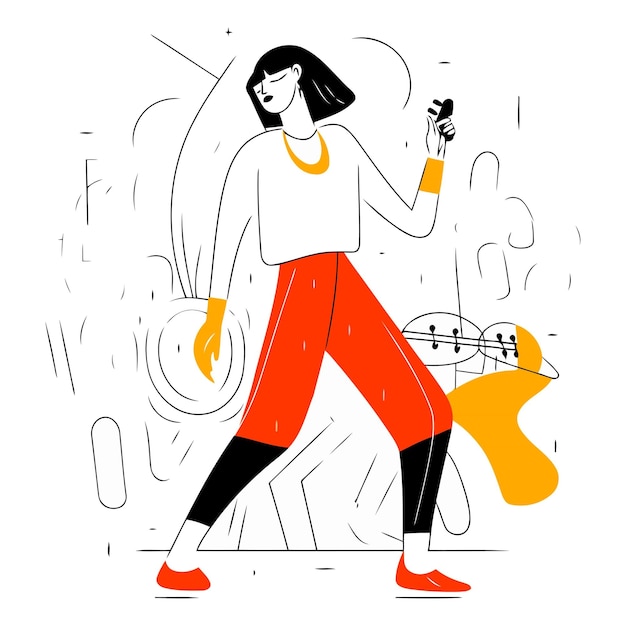 Vector illustration of a young woman dancing in the city Flat style