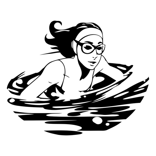 Vector illustration of a young woman swimming in the pool Sportswoman in swimsuit and goggles