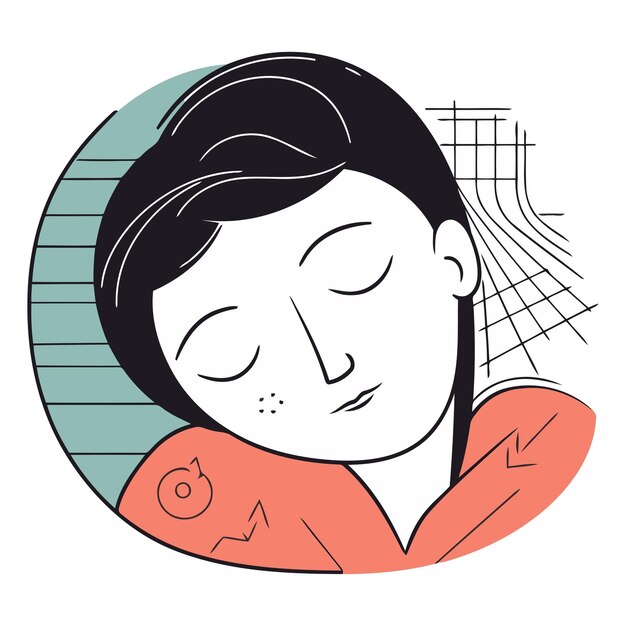 Vector vector illustration of a young woman with closed eyes and closed eyes