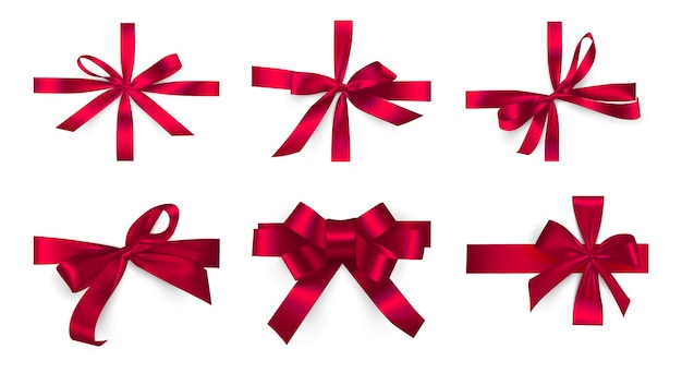 vector illustrationdecorative set red ribbon bow realistic holiday rope