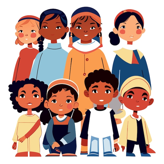 Vector vector illustrations array of multicultural children exploring the world