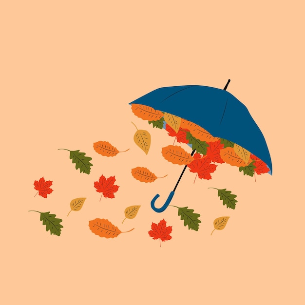 Vector illustrations autumn umbrella with autumn leaves. modern flat cartoon style.