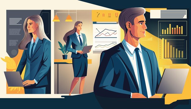 Vector vector illustrations for business finance and marketing drawings of work in the office and in the team banner cover poster and brochure design