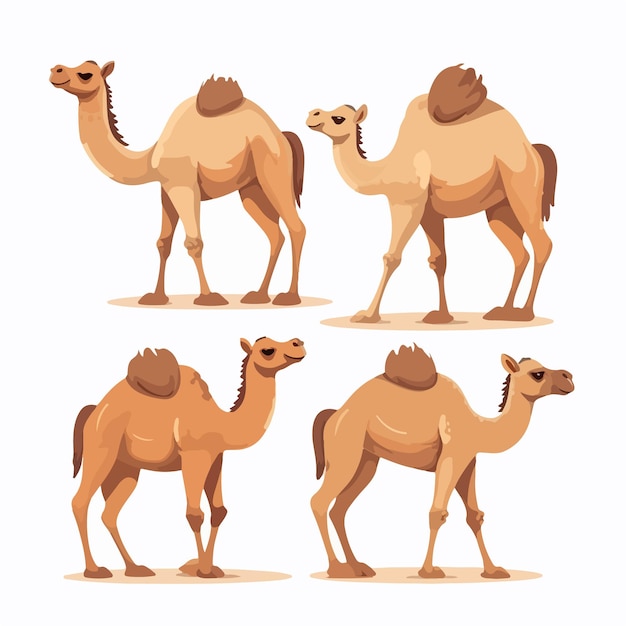 Vector vector illustrations of camels in diverse postures and stances