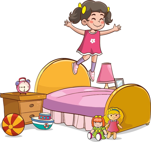 vector illustrations of cartoon cute kids playing in the room