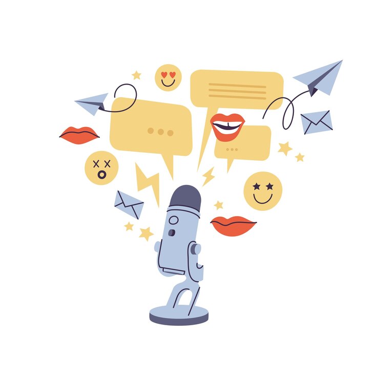 Vector vector illustrations concept of podcast recording and listening broadcasting online radio audio streaming service