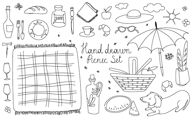 Vector  illustrations and design element a simple and doodle set of objects and monochrome sym