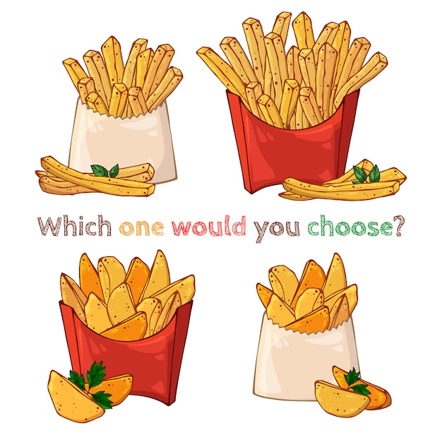 Vector illustrations on the fast food theme: french fries.