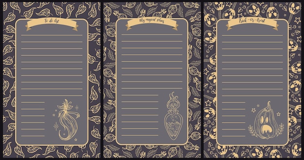 ハロウィーンの魔術魔法のポーションカボチャのベクトルイラストメモ用紙のリスト