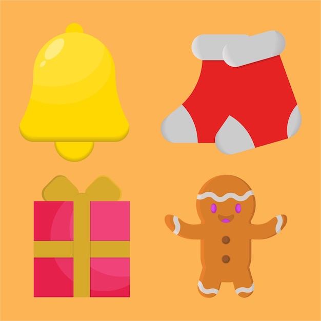 vector illustrations of items commonly found at Christmas such as bells, gingerbread cookies, etc.