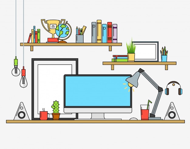 Vector illustrations of modern workspace