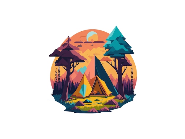 Vector vector illustrations of nature natural landscape mountains trees camping travel adventure