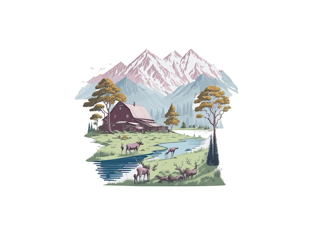 Vector vector illustrations of nature natural landscape mountains trees camping travel adventure