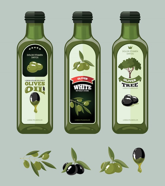 Illustrazioni vettoriali set di etichette di olive