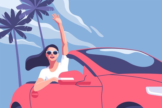 Vector illustrations on the theme of season vacation travel or party road trip car holiday